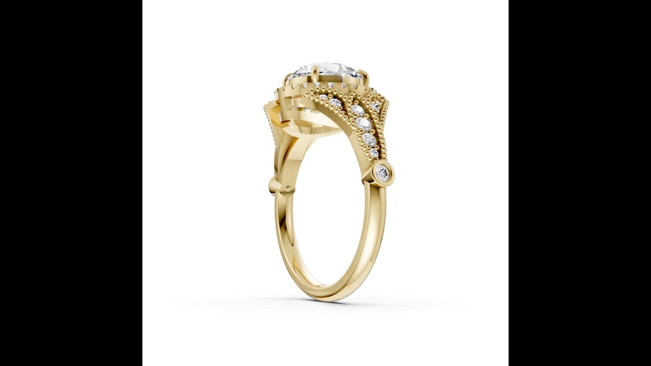 Vintage Inspired Round Cut Lab Diamond Milgrain Halo Wedding Ring