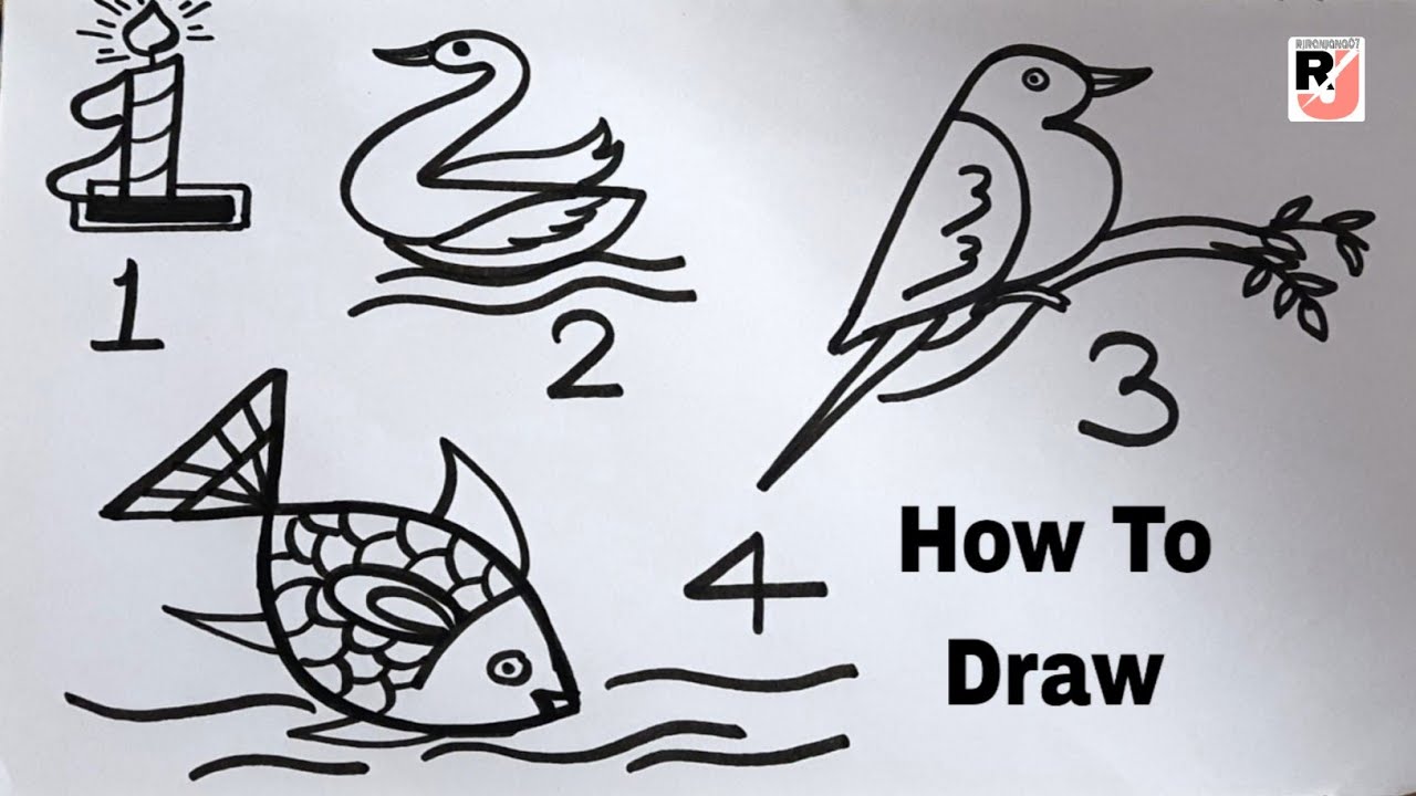 How to draw pictures using numbers 1 to 4 || Number Drawing easy step ...