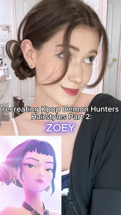 Recreating Zoey’s hairstyle from Kpop Demon Hunters 💜 #kpopdemonhunters #hairtutorial #hairstyles
