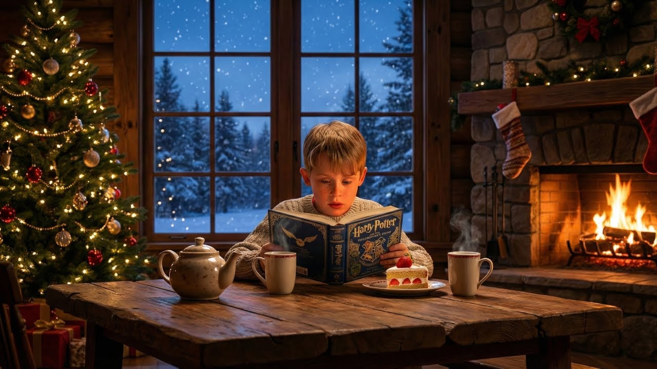 Home Alone Cozy Cabin 24/7 🎄 Relax with Kevin | Fireplace Crackling & Wind Sounds (No Music)