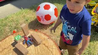 Play Time with our new tree stump