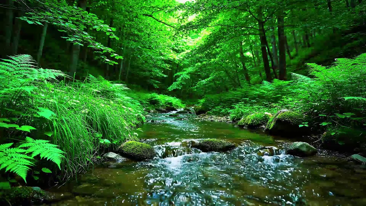 Calming Forest Ambience Birds Singing Beautiful Stream Sounds for Deep Sleep, Study Focus, Medicine