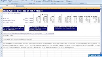 Import real time stock quotes in Excel