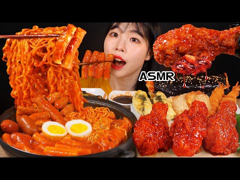 ASMR MUKBANG| 직접 만든 떡볶이 양념치킨 김밥 먹방 & 레시피 FRIED CHICKEN AND Tteokbokki EATING