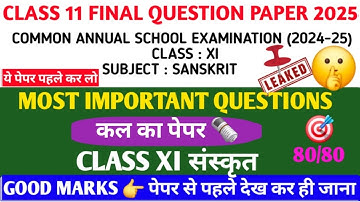 Class 11 Sanskrit Final exam 2024-25|कक्षा 11 Sanskrit  annual exam|Question paper with solution|