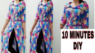DIY : Designer Ankle Length Kurta Dress In 10 Min./Long kurta/How To Make Collar Kurti/Kurta/visha g