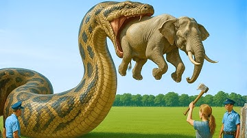Brave Heroes Rescue a Terrified Elephant from a Giant Mutant Python on the Open Meadow 🐘🐍