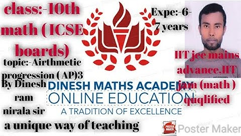 ICSE CLASS 10th ARITHMETIC PROGRESSION  Ex:-9.2BY DINESH RAM NIRALA SIR,  VIDEO 11