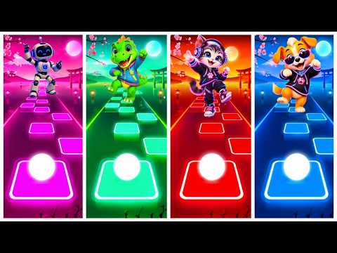ROBOT vs DINO vs CAT vs DOG | 4 CRAZY CHARACTERS! 🎵 | Tiles Hop