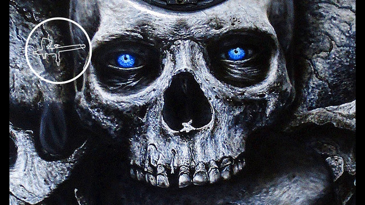  Airbrush  Painting Realistic Blue Eyed Skull  part 1 