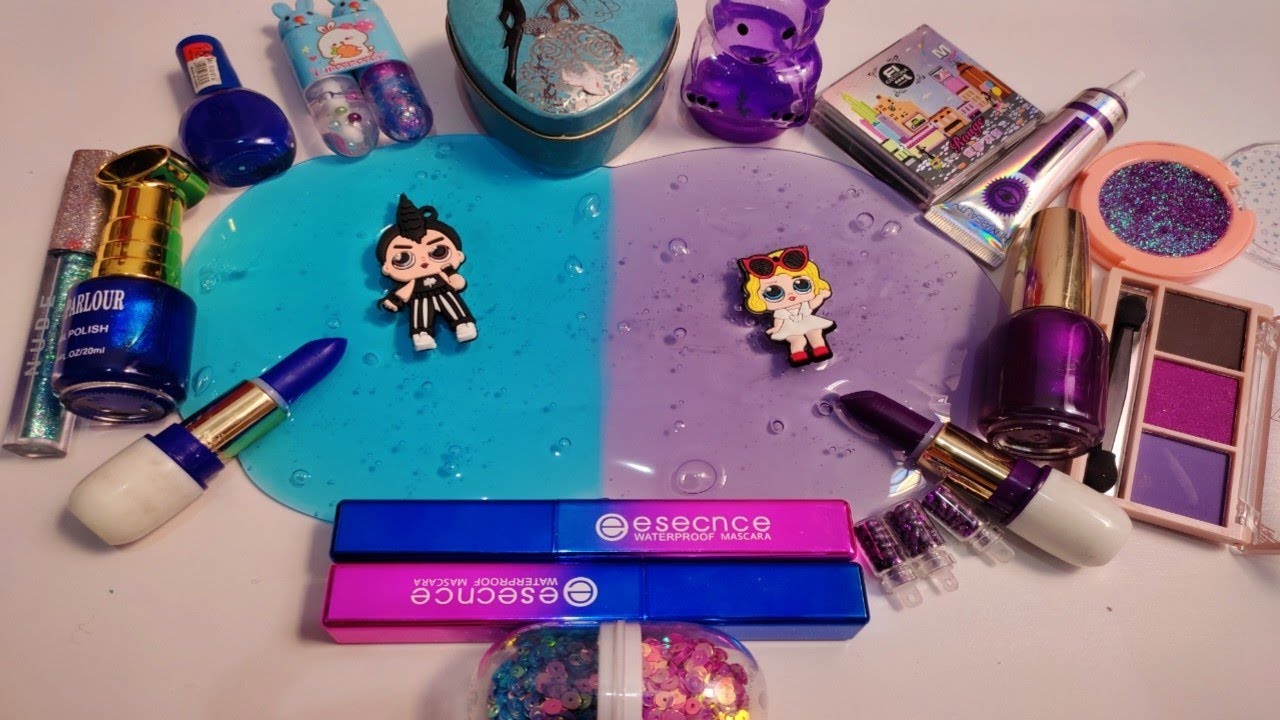 Purple vs blue makeup mixing into store bought slime Slimesmoothie