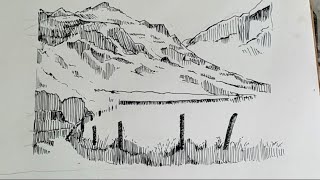 Pen and ink drawing tutorial/how to draw mountains/ #penandink #drawingtutorial