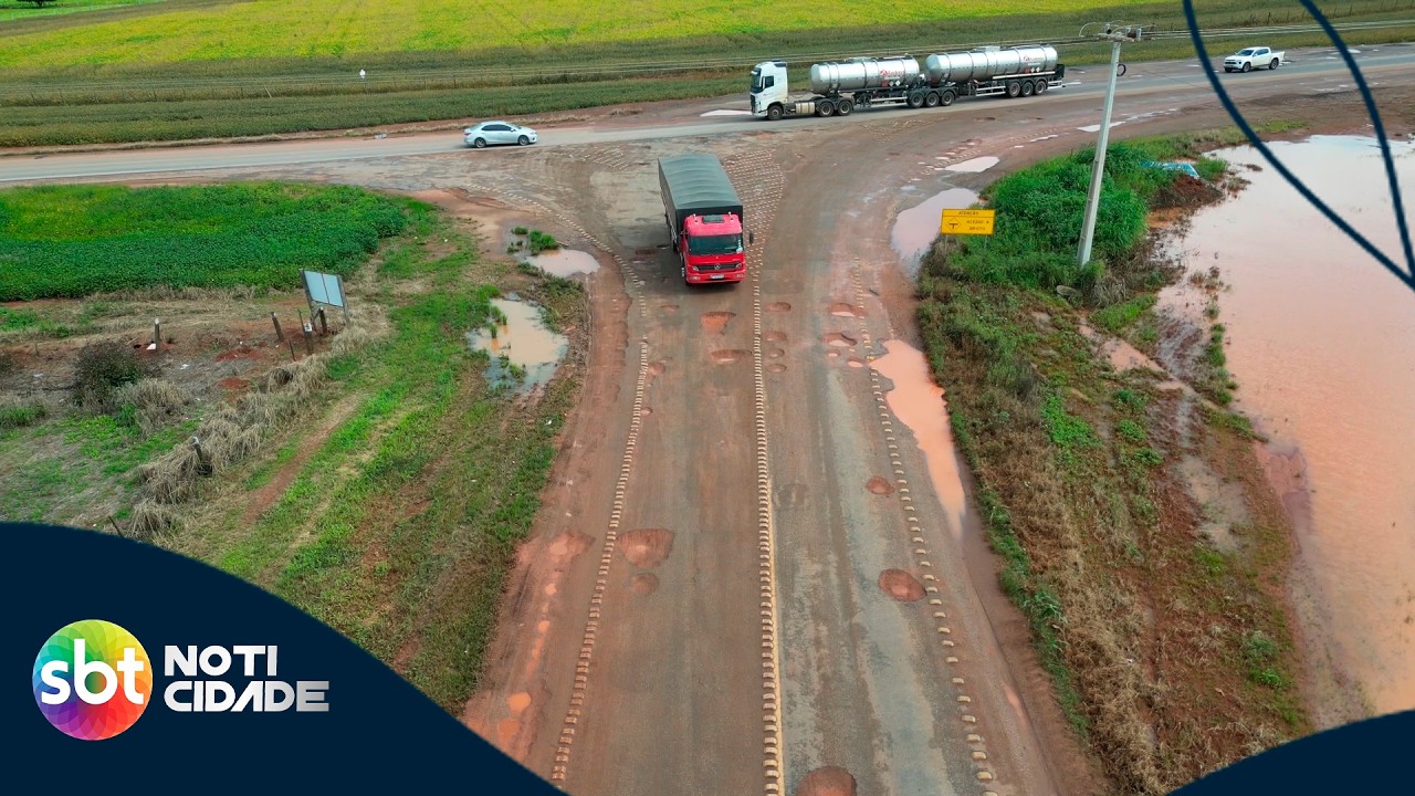 MT-140 em situação crítica: caminhão tomba após cair em buraco no Desvio da Olvebra