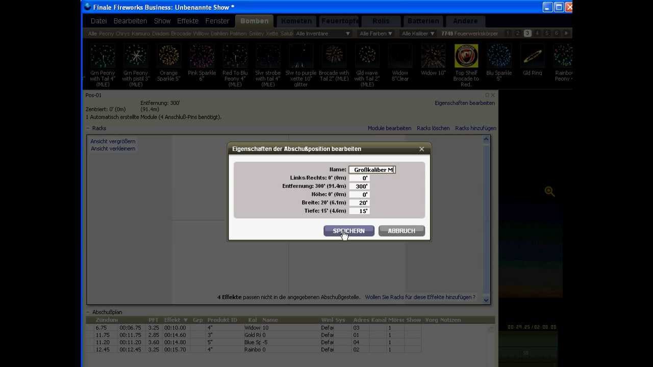 Abschußpositionen in FINALE Fireworks bearbeiten