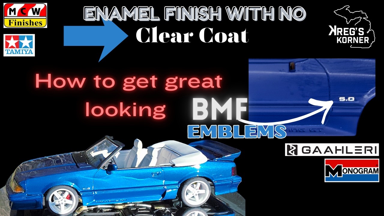 ENAMEL FINISH WITH NO CLEAR COAT.  ADDING BMF EMBLEMS UNDER THE PAINT #modelcars #gaahleri #mustang