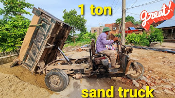 The diy tricycle carrying sand is very strong | Công nông chở cát đổ ben ,máy xúc múc đá | hieu ex