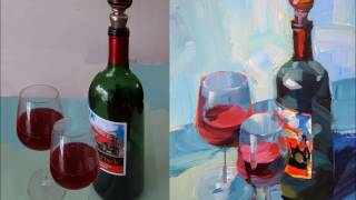 Expressive Acrylic Painting with Patti Mollica - Lesson 1, Wine Bottle Demo