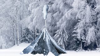 hot tent solo winter camping in heavy snowy forest asmr[ survival bushcraft ]