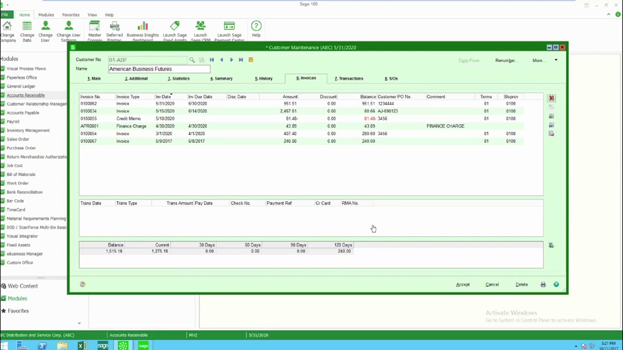 Sage 100c Accounts Receivable Customer Maintenance