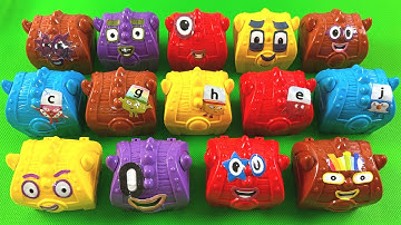 Numberblocks and Alphablocks - Looking Slime Mix Clay with Monster Boxes Coloring! Satisfying Video,