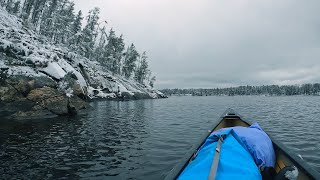 Winter Canoe Camping on an Island with a Hot Tent