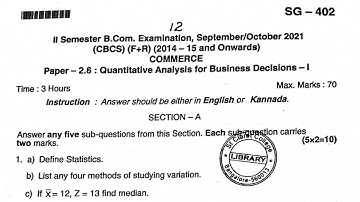 B.com 2nd semester quantitative analysis for business decision question paper 2022|| B.com P.Y. Q.P.