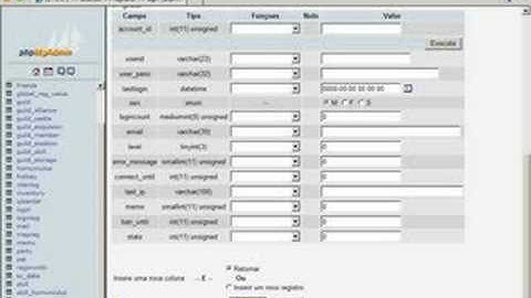 criando Banco de dados (Ragnarok)