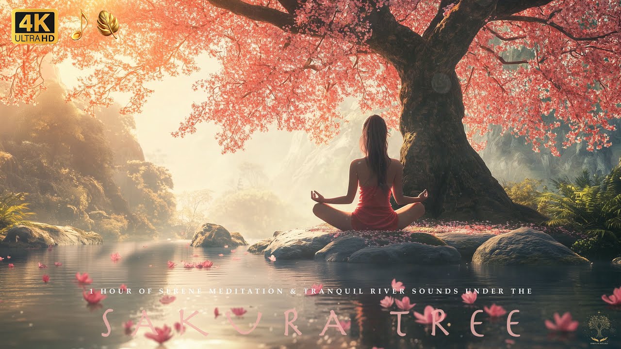 4K | SOUNDS | MUSIC 🌸 “Serene Meditation Under a Blooming Sakura | River Sounds & Ambient Music” 🌿