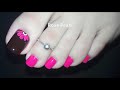 Dark Brown and Hot Pink Floral Pedicure Nail Art Tutorial- Toe Nail Designs 2021 | Rose Pearl