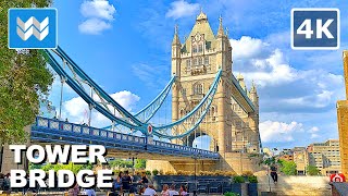 [4K] Tower Bridge Walk in London UK 🇬🇧 Walking Tour Vlog & Vacation Travel Guide 🎧 Binaural Sound