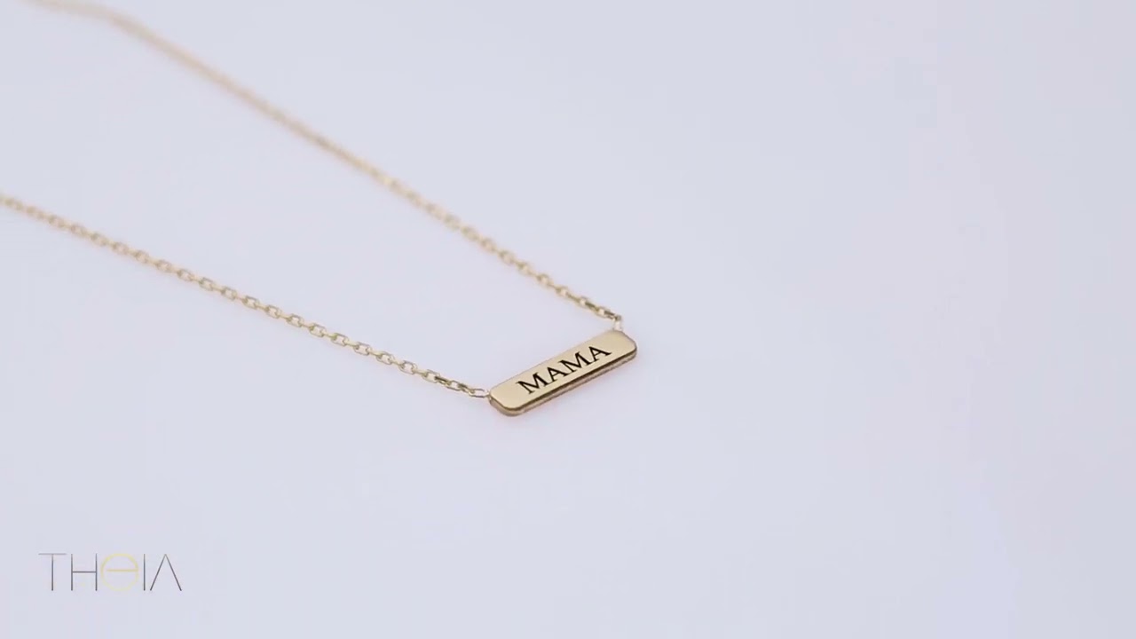 Rectangle Shape Mama Black Ink Women Silver Charm Necklace