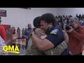 Army son surprises mom at high school pep rally after 2 years deployed | GMA Digital