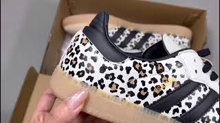 White Leopard Print Samba Sneakers