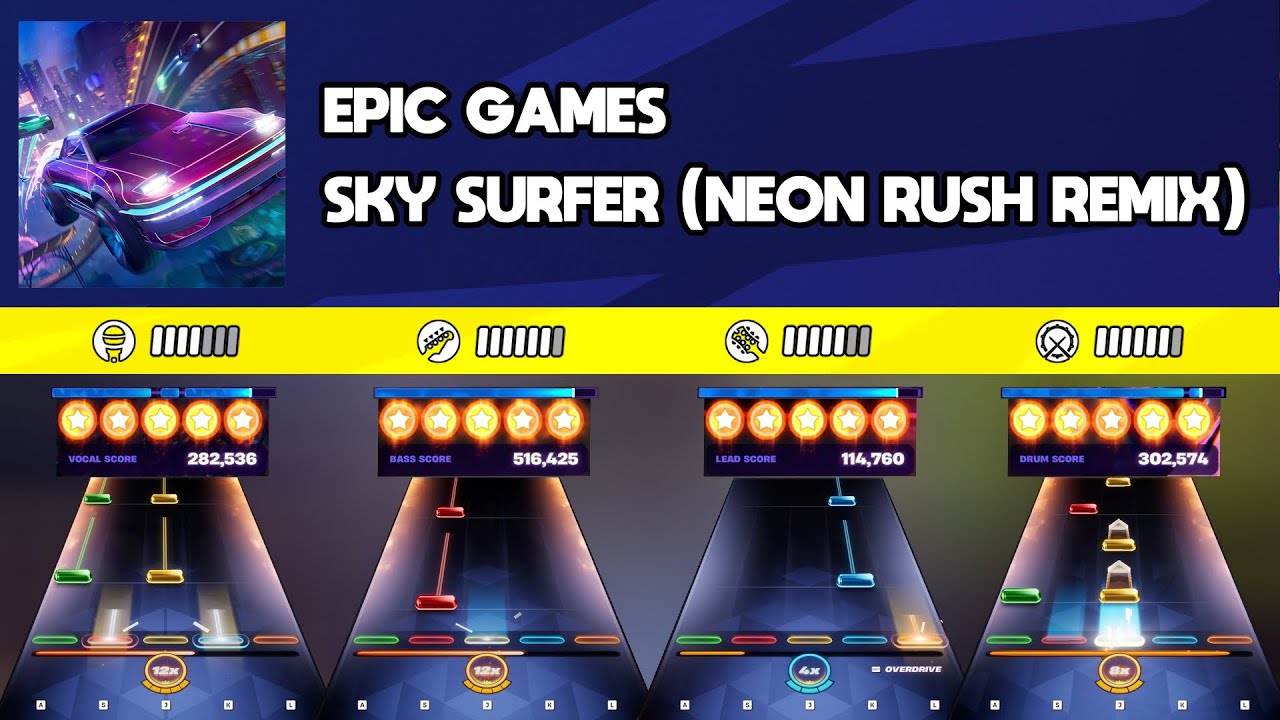 [Fortnite Festival] Epic Games - Sky Surfer (Neon Rush Remix) || All Instruments Expert 100%