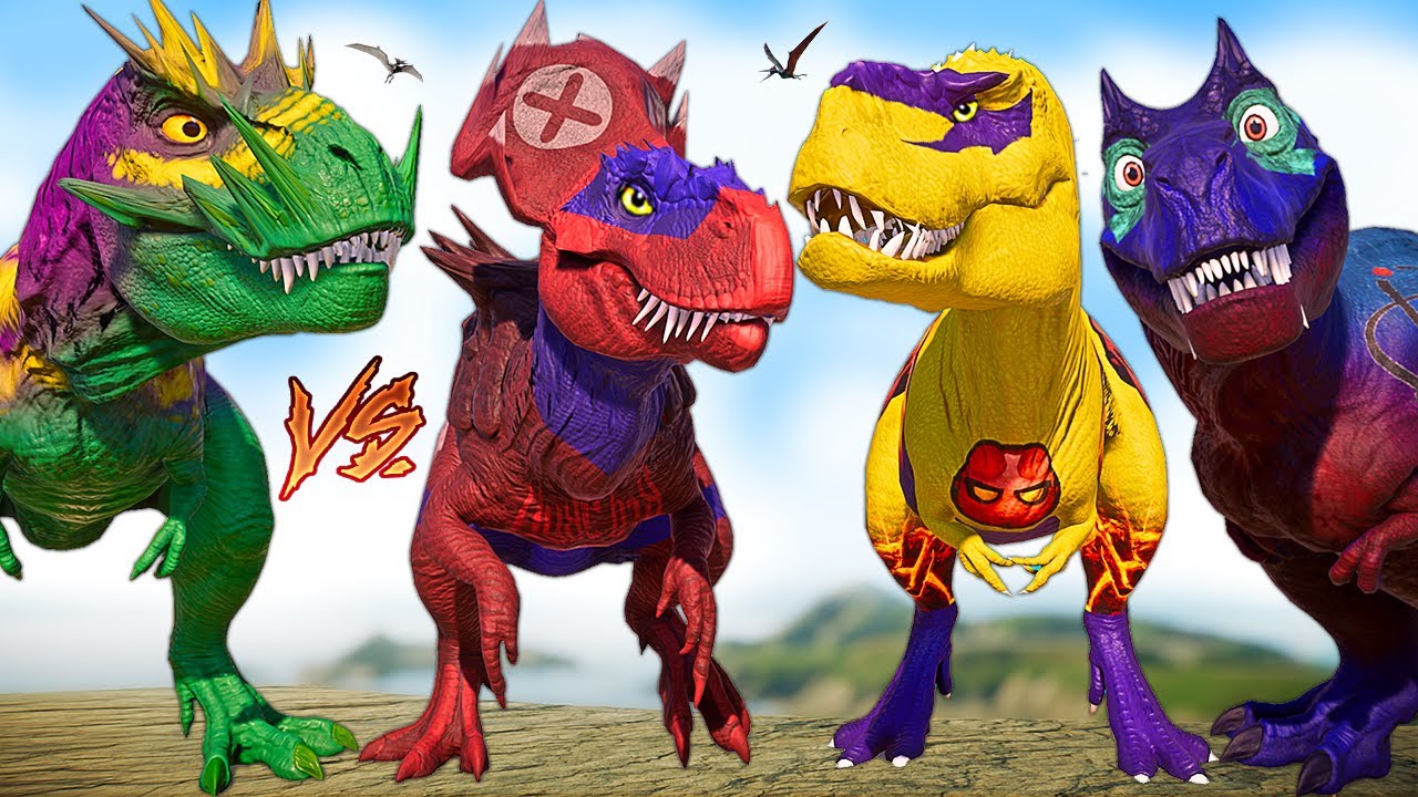 Red Skull Ultimasaurus vs ICEMAN INDORAPTOR Godzilla T-REX Dinosaurs Battle Jurassic World Evolution