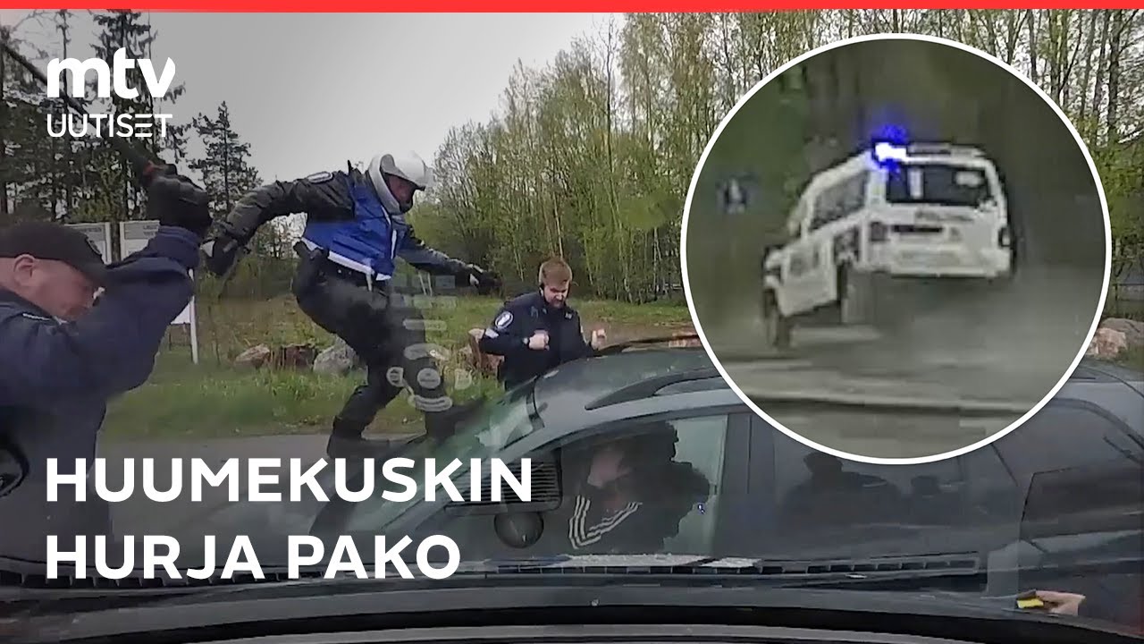 Poliisi rikkoi ikkunat ja potki tuulilasia - huumekuskin pako tallentui poliisiauton kameraan