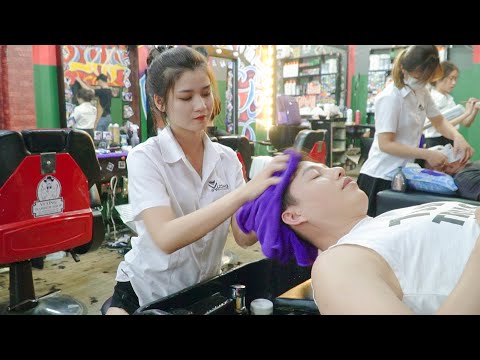 Vietnam Barbershop Beautiful Girl Shampoo, Shave, Mud, Face Massage, Ear Massage Full Version