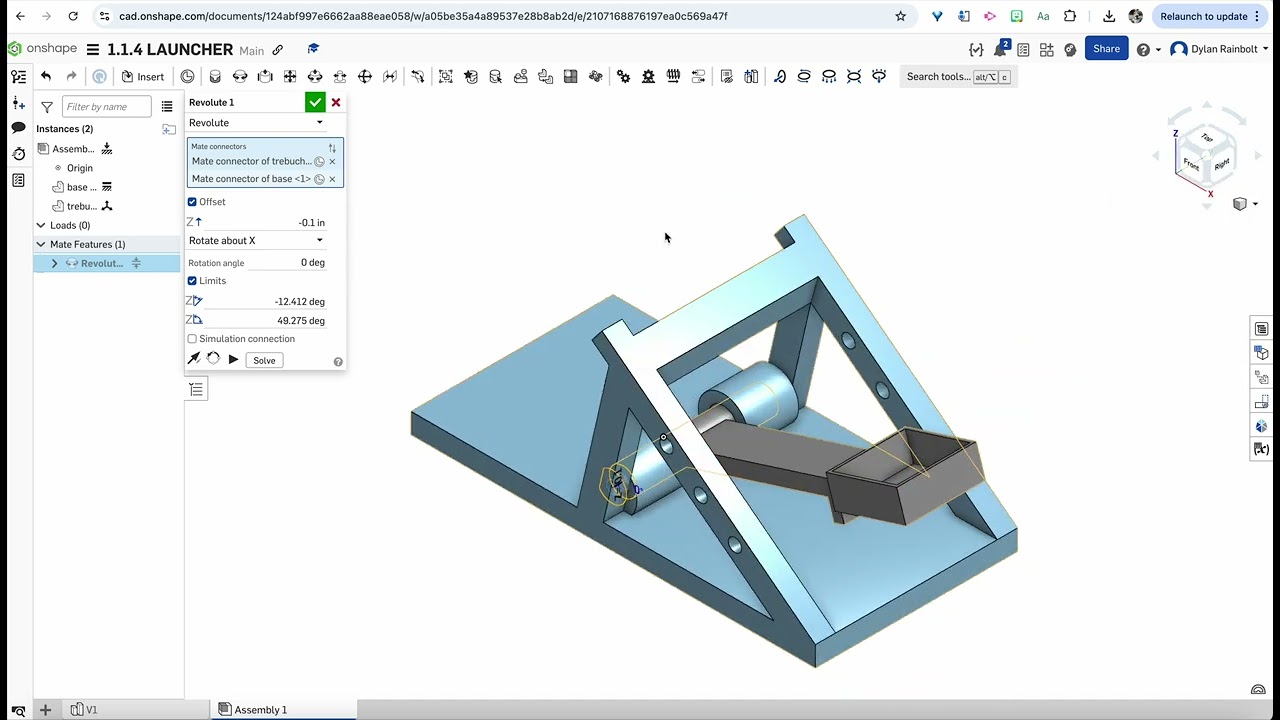 ARTICULATED HINGE CATAPAULT DESIGN IN ONSHAPE