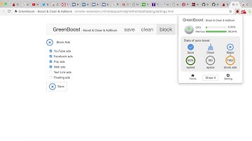 Demo of GreenBoost - Boost & Clean & AdBlock, one of the best Chrome extensions