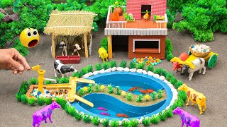 DIY mini Farm Diorama with house for Cow,Horse | How build an aquarium with flowers, many fish #23