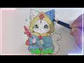 Instructions on how to color a 3D art picture of the yellow hat Hyoe cat