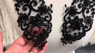 Black Beaded And Corded Lace Appliques - Alexandra