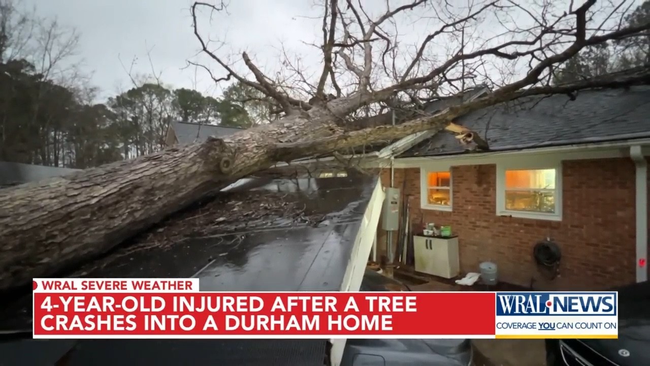 4-year-old injured after a tree crashes into a Durham home - YouTube
