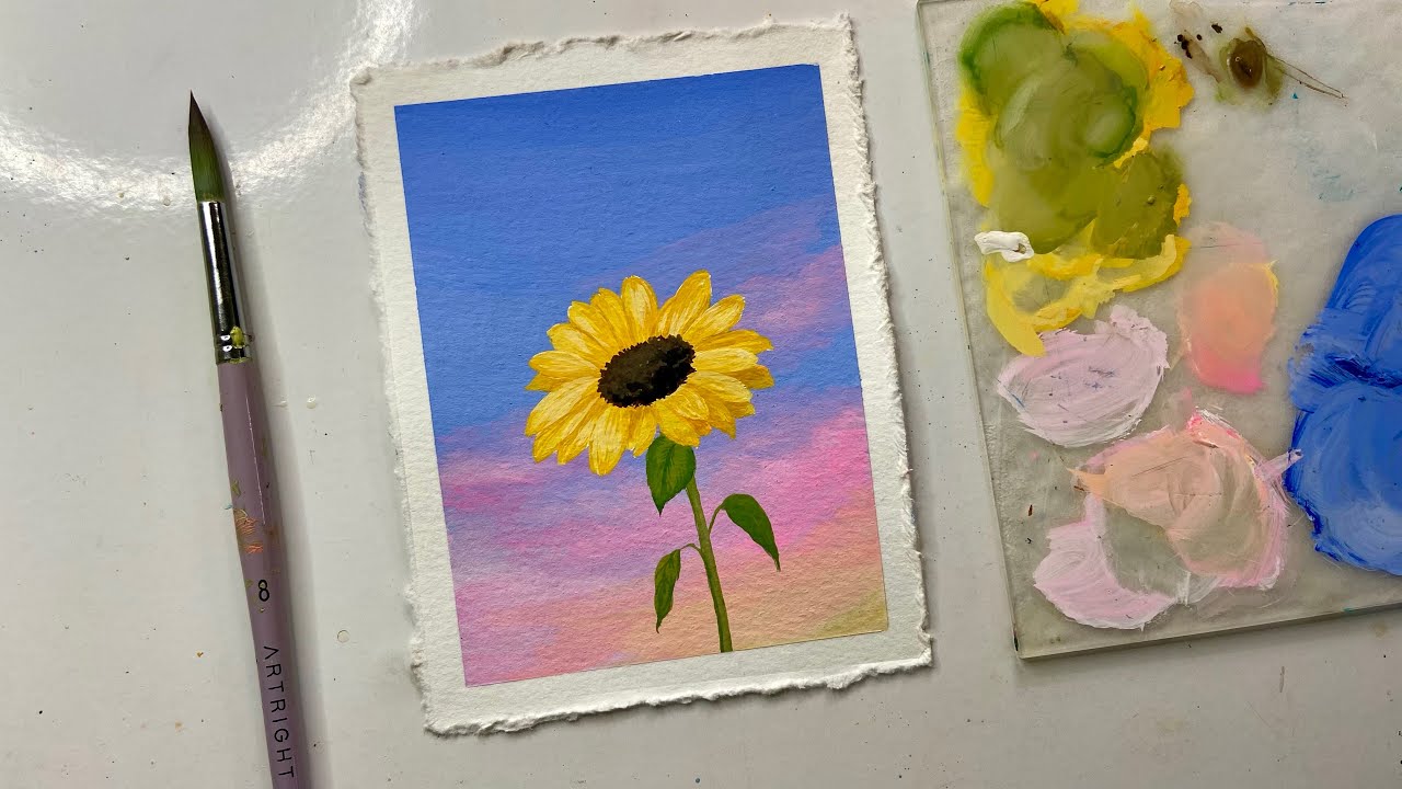 Round Canvas Painting of Sunflowers and Hummingbird with Metallic Gouache  Paint – SuzanQwqArt