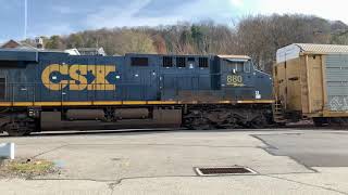 Long CSX Autorack train with mid train DPU at West Newton PA