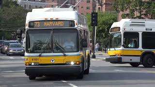 2 MBTA BOSTON NEOPLAN AN44LF CITY BUSES TURN LEFT THEN RIGHT 4101 AND 4107