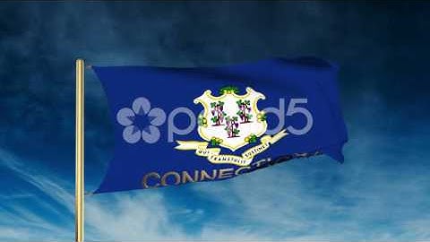 Connecticut Flag Slider Style With Title. Waving In The Wind With Cloud