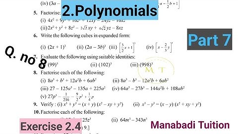 9th class maths|Chapter 2| 👩‍🏫Polynomials| 💁‍♂️Exercise 2.4 |Q no 8 |part 7|with notes|