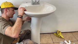 How to Install a Pedestal Sink and Faucet  full process, assembly, drain, water lines, faucet..