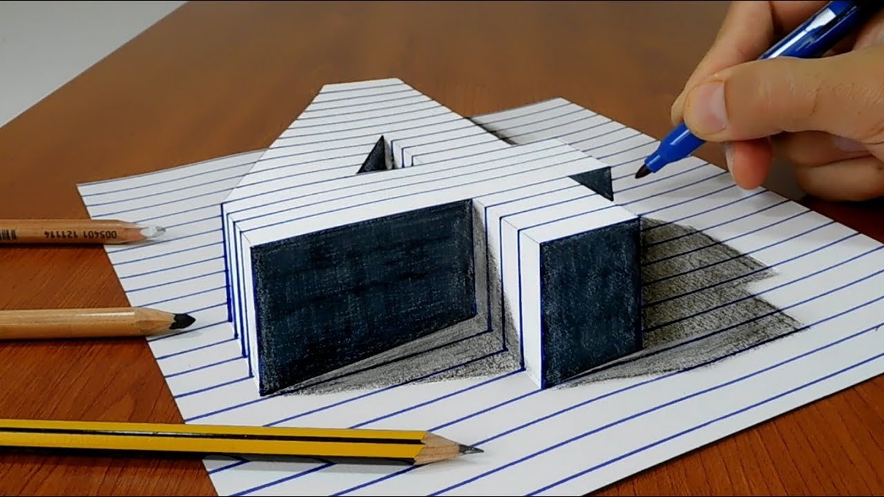 Draw a number four (4) on Line Paper 3D Trick Art - YouTube